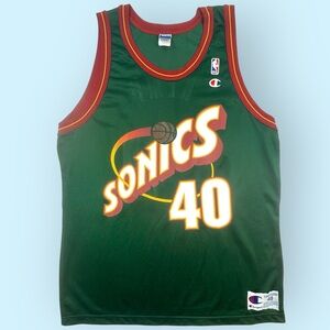 Vtg 90s Shawn Kemp #40 Seattle SuperSonics Sonics Champion NBA Jersey 48 XL